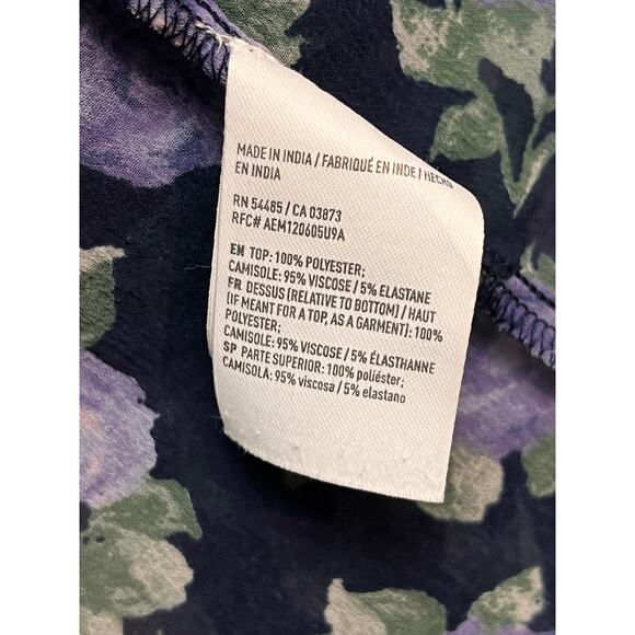 American Eagle Floral Ruffle Top Womens‎ Small Black Purple Sheer Feminine - Picture 7 of 9